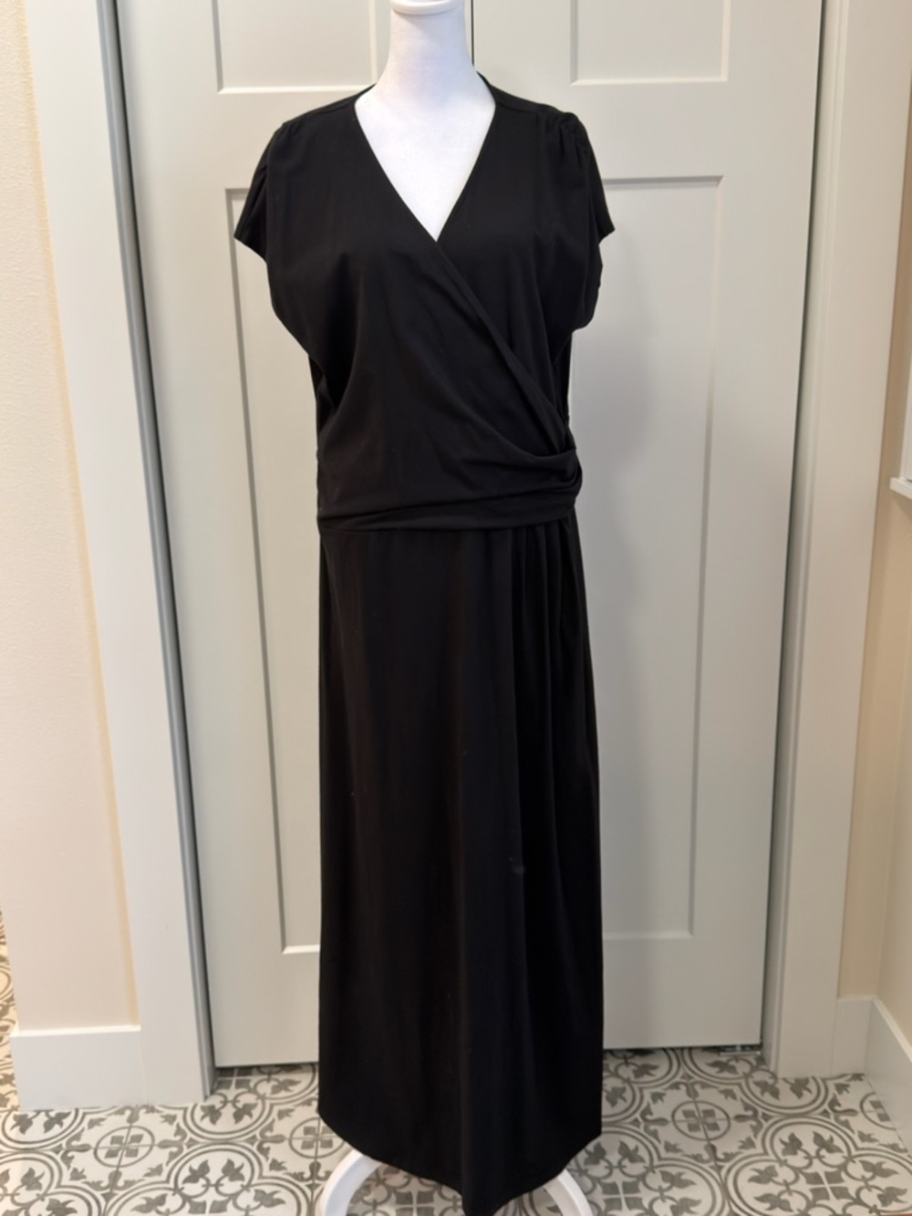 Black Wrap-Style Women’s Maxi Dress - by LandsEnd Classic Elegant Design